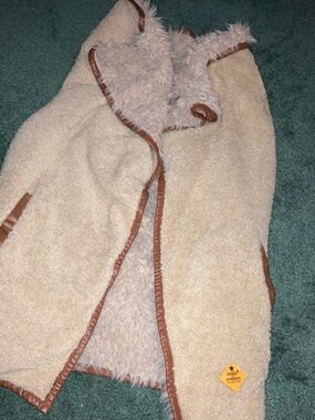 Simply Southern Cream Sherpa Vest with Brown Trim